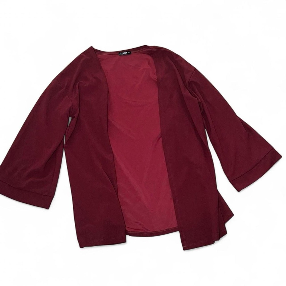 SHEIN Burgundy Open Front Cardigan
